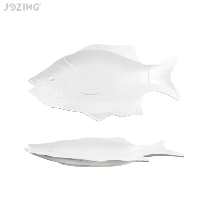 White Ceramic Fish-Shaped Serving Platters