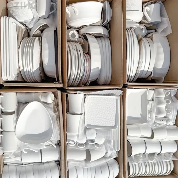 Factory Direct White Ceramic Plates Bowls Dishes Mix Packaging