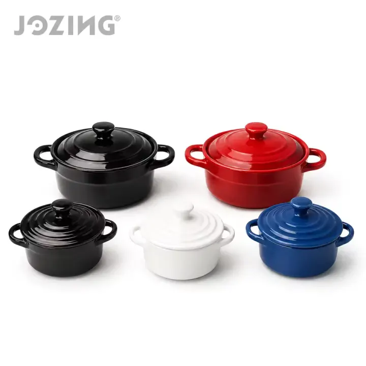 Mini Ceramic Cocottes with Lids in Four Colors