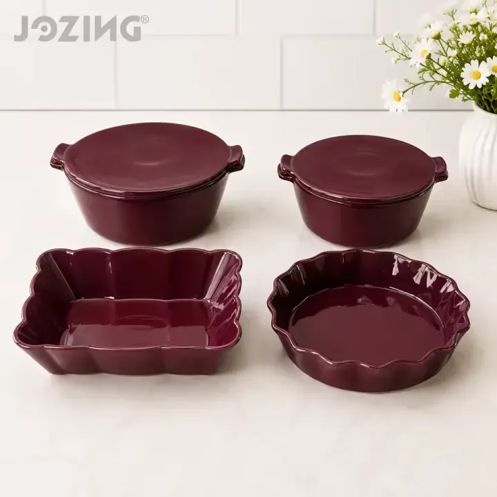 Burgundy Ceramic Baking Dishes and Lidded Pots