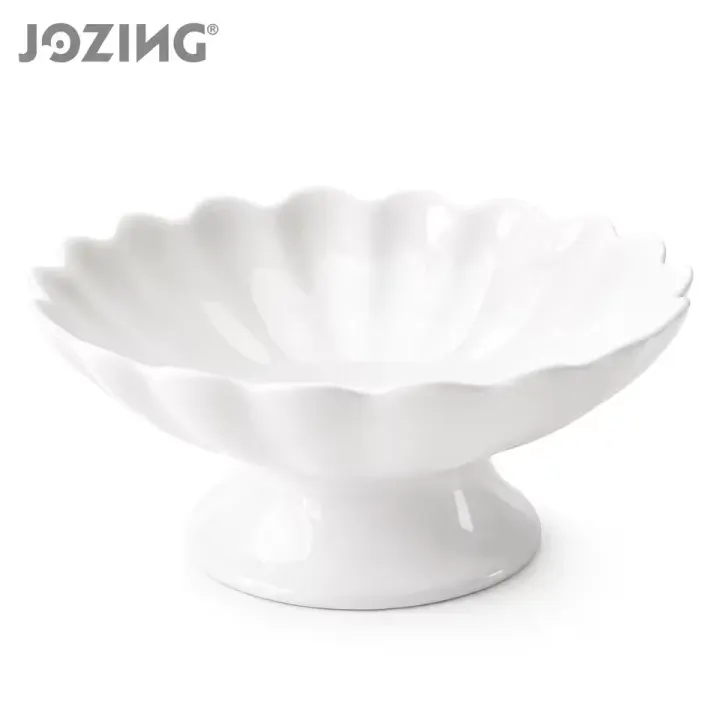 White Porcelain Scalloped Pedestal Fruit Bowl