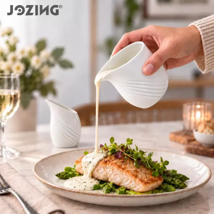 100ml White Ceramic Swirl Milk Jug and Creamer