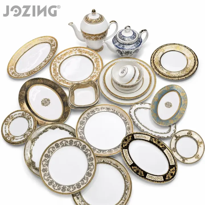 Wholesale Price Ready Stock Mix Gold Inlay Luxury Porcelain Ceramic Tableware Set Sell by Ton
