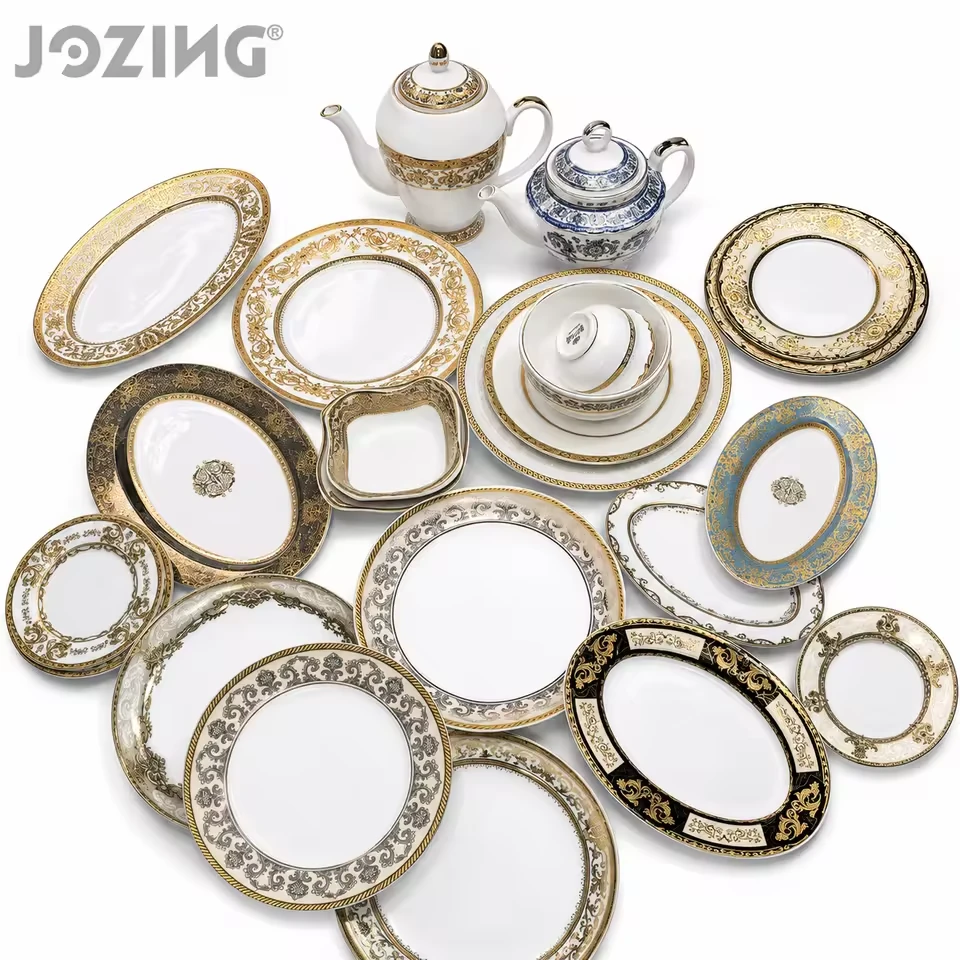 Wholesale Price Ready Stock Mix Gold Inlay Luxury Porcelain Ceramic Tableware Set Sell by Ton product view