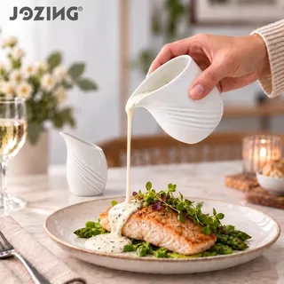 100ml White Ceramic Swirl Milk Jug and Creamer