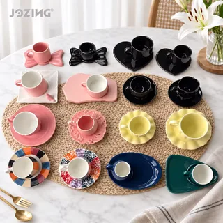 Assorted Ceramic Espresso Cup and Saucer Sets by the Ton