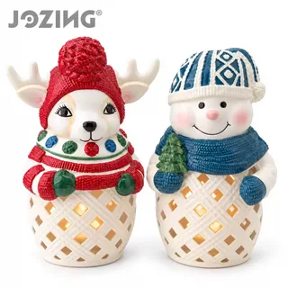 Christmas Reindeer and Snowman Ceramic Candle Holders