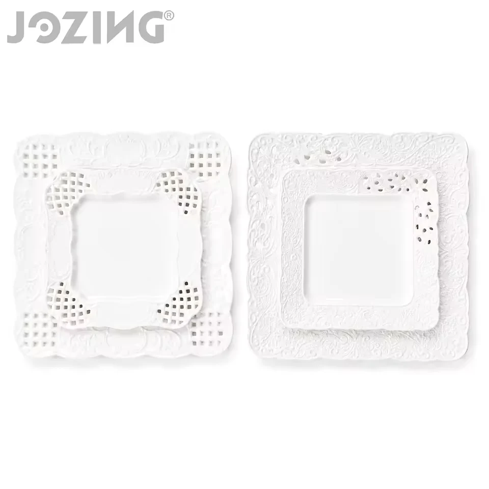 White Square Pierced Ceramic Plates in Two Lattice Designs product view