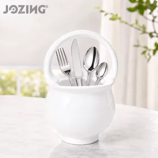 White Ceramic Basket Vase with Handle