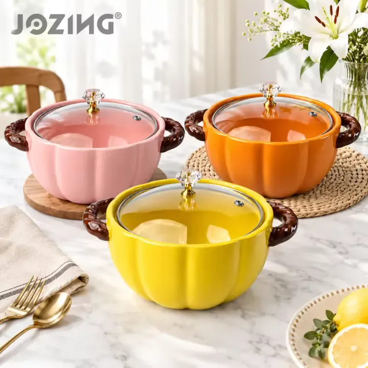 Wholesale 1.5L Ceramic Pumpkin Casserole Pots with Glass Lids