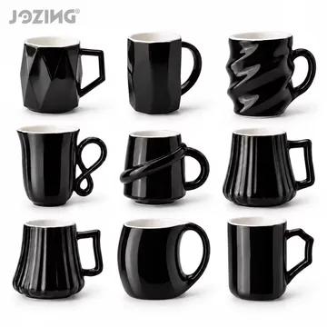 Wholesale 10oz Black Glossy Ceramic Mugs in Modern Textured Designs