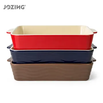 14inch Rectangular Ceramic Baking Dish in Red Navy and Brown