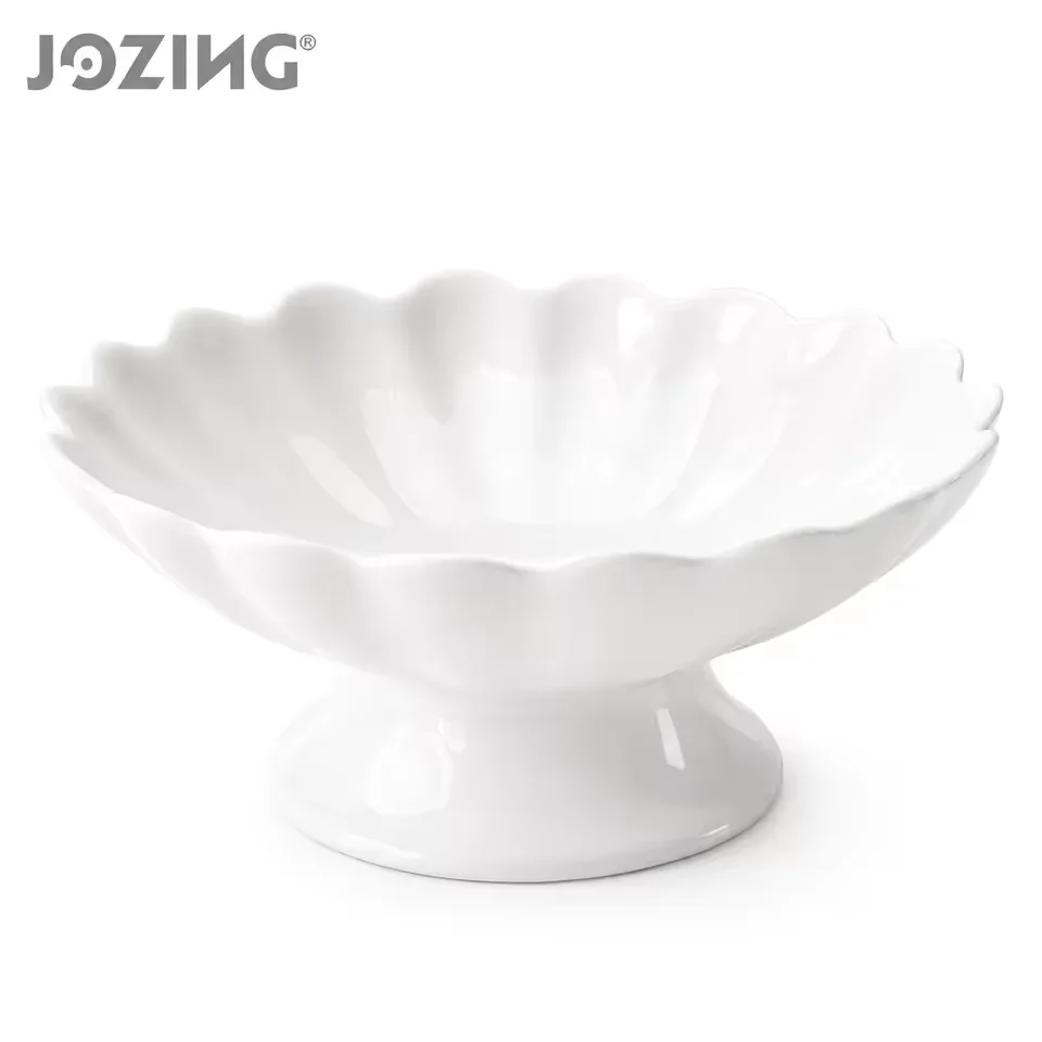 White Porcelain Scalloped Pedestal Fruit Bowl