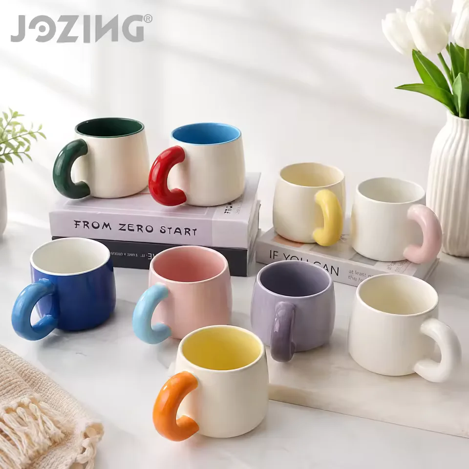 Color Block Ceramic Coffee Mugs with Chunky Handles product view