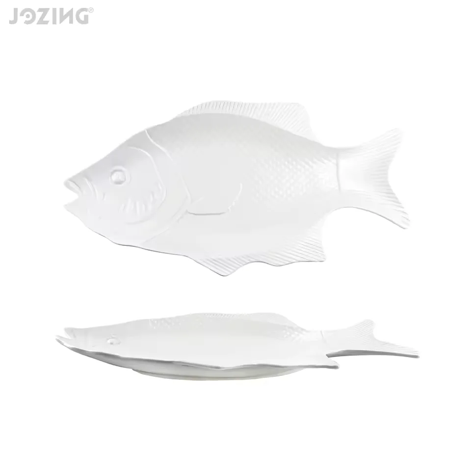White Ceramic Fish-Shaped Serving Platters