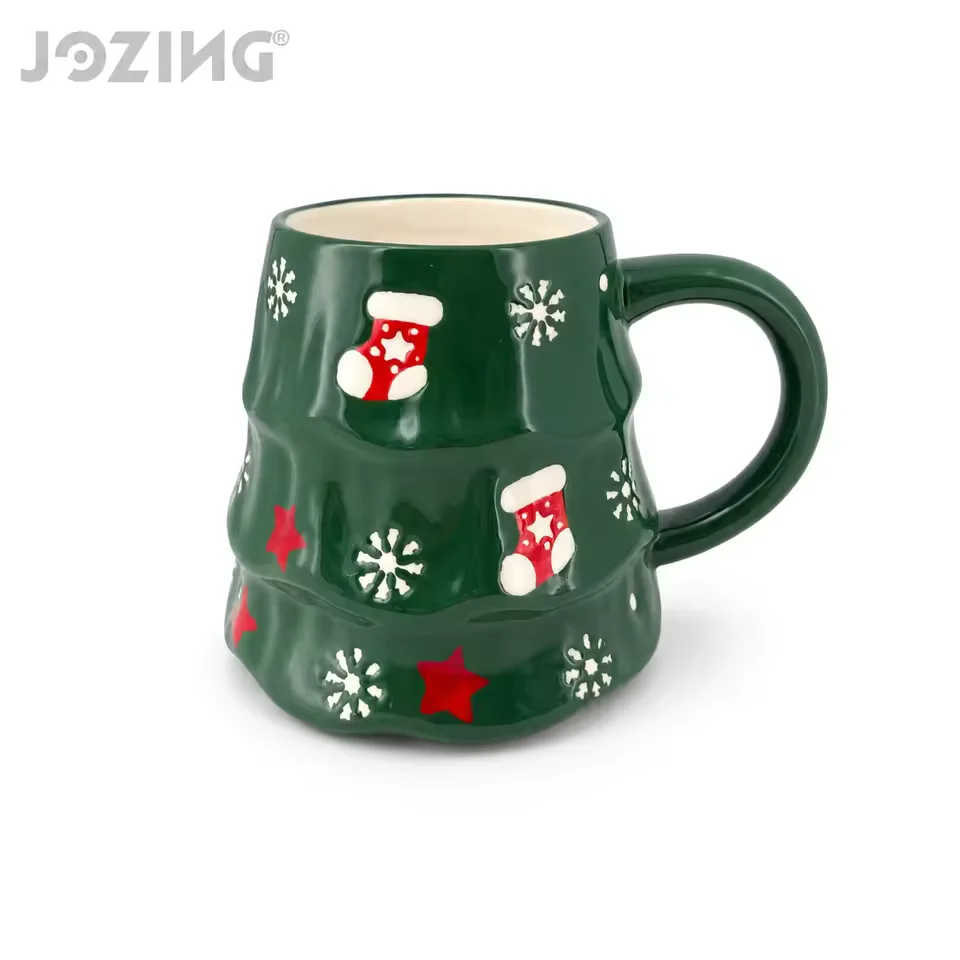 22oz Green Christmas Tree Ceramic Mug with Snowflake Relief product view