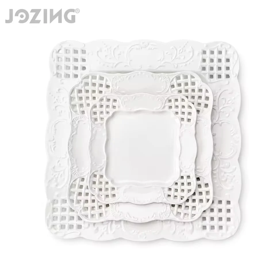 Square White Ceramic Dinnerware Plate Set product view