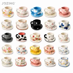 11oz Handmade Ins-Style Ceramic Mug & Saucer Set with Underglaze Color