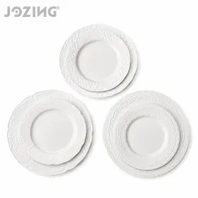 Wholesale Vintage Embossed White Ceramic 8-inch and 10-inch Dinnerware Set for Wedding